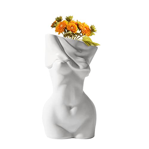 Keramik Vase Weiß Matt Frau Body Vase Körper Kunst Büste Modern Wohnzimmer Deko Blumenvase Decoration Aesthetic,Vase für Pampasgras (C) von WMLBK