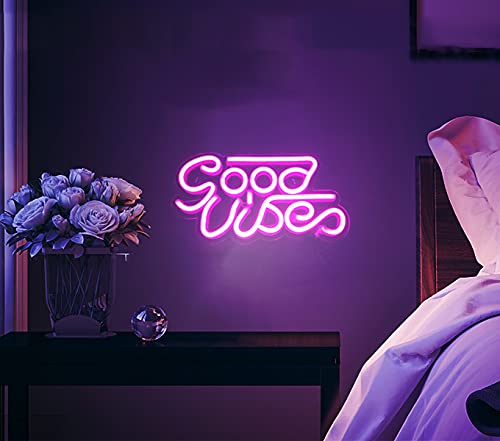 LED Neonlicht Zeichen Leuchtreklamen Sign Light Good Vibes Neonlichter Betrieben von USB für Zimmer Schlafzimmer Bar Restaurant Spielzimmer Weihnachten Geburtstag Party Deko Licht (Pink) von WMLBK