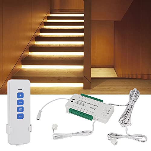 LED Treppenstufenbeleuchtung mit Bewegungsmelder,LED Treppensensor Licht Komplettes Treppenlichtset Schritt Licht LED-Treppenlichtleiste - 16 Stufen (Warmes Licht 2700K) von WMLBK