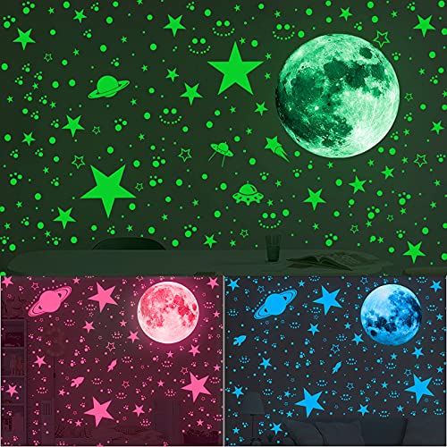 Leuchtender Planet Sticker, 930 Stück Leuchtsterne Selbstklebend Wandsticker für Kinder Jungen Mädchen Kinderzimmer Dekorationen, Leuchtsticker Wandtattoo, für zum Basteln, Schlafzimmer (pink) von WMLBK