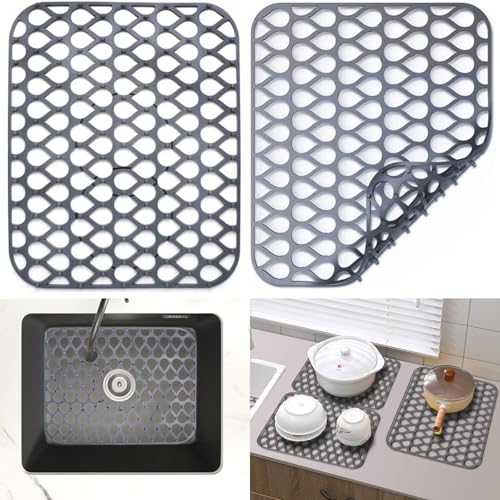 Spülbeckeneinlage Silikonmatte für Küche, 2er-Set Spülbeckenmatte & Spülbeckeneinlage 29,5x34,5cm Abtropfmatte aus Ultraweichem Silikon Gegen Kratzer im Edelstahl Spülbecken (Nicht Löchern) von WMLBK