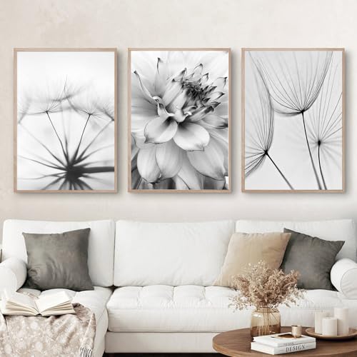 WMLBK 3er Poster Set Schwarz Weiß Poster Aesthetic Wandbilder Wohnzimmer Modern Bilder Leinwandbilder Löwenzahn Blumen Wandbilder Kunstplakat Wanddeko - ohne Rahmen (40x60cm, B) von WMLBK