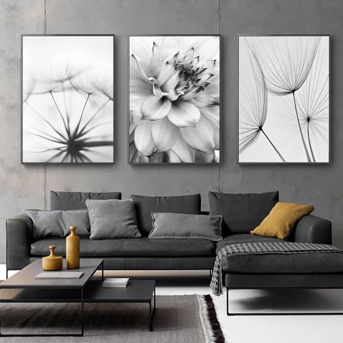 WMLBK 3er Poster Set Schwarz Weiß Poster Aesthetic Wandbilder Wohnzimmer Modern Bilder Leinwandbilder Löwenzahn Blumen Wandbilder Kunstplakat Wanddeko - ohne Rahmen (50x70cm, B) von WMLBK