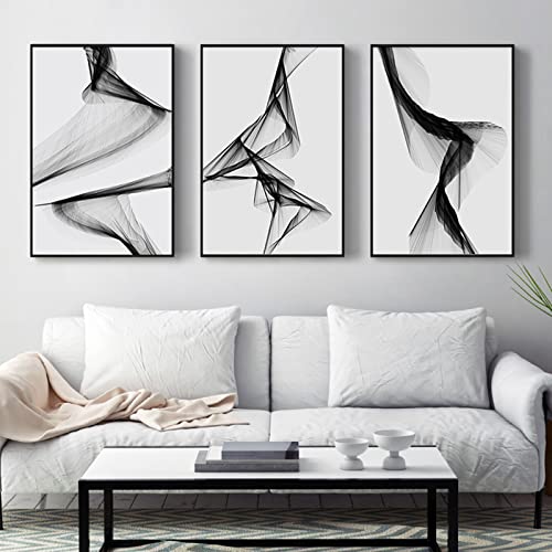 WMLBK 3er Set Wandbilder,Abstrakt Schwarz und Weiß Grau Modern Nordic Wandbild Design-Poster Dekoration Wandkunst Malerei Bild,Ohne Rahmen (40x60cm) von WMLBK