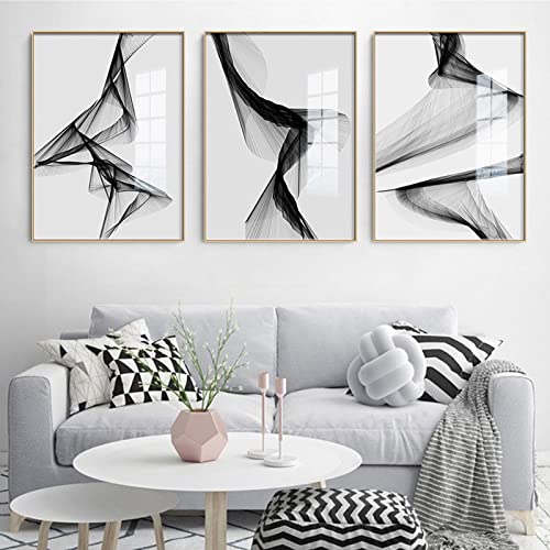 WMLBK 3er Set Wandbilder,Abstrakt Schwarz und Weiß Grau Modern Nordic Wandbild Design-Poster Dekoration Wandkunst Malerei Bild,Ohne Rahmen (60x80cm) von WMLBK