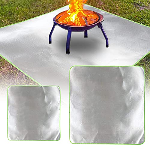 WMLBK Feuerfeste Matte,Wiederverwendbar Grill und Feuerstelle Hochtemperatur Matte,Glasfaser-Aluminiumfolie Feuerstelle Pad für Grill im Freien Holzverbrennung,Feuerschutzmatte für Deck (50x50cm) von WMLBK