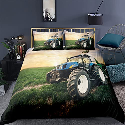 WMLYYZYQ Bettwäsche 140x200 Blauer Traktor Kinder Bettwäsche Sets - 1 x Bettbezug 140x200 mit Reißverschluss + 2 x Kissenbezug 80x80 cm, Weich Microfaser Bettbezüge für Einzelbett von WMLYYZYQ