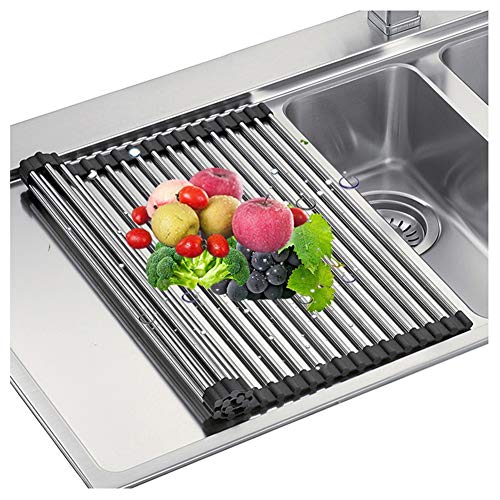WMWJDQ Abtropfgitter,Faltmatte Edelstahl Rollmatte Abtropfmatte Küche Zubehör Spüle,Für die Küchenspüle Abtropfgitter Küche Dish Drain Racks,Black,36x33cm von WMWJDQ