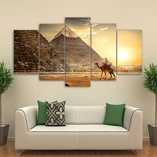 WMWSH Bilder Abstrakt 5 Teilig Wandbild Ägyptische Ägypten Pyramide Vlies - Leinwand Bild Wandbilder Wohnzimmer Wohnung Deko Kunstdrucke Modern Wandbilder Design Abstrakt Poster Wanddekoration von WMWSH