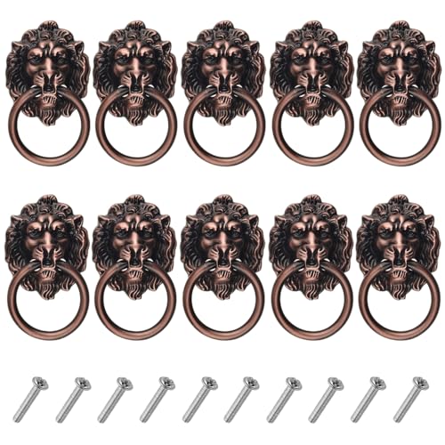 WMYCONGCONG 10 PCS Löwenkopf Schublade zieht 2,68 "x 1,56" Antike Bronze Schrankknöpfe Tür Ring zieht Griffe für Schublade Schubladen Schrank (Red Bronze) von WMYCONGCONG