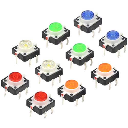 WMYCONGCONG 10 Stück LED-Diode, taktiler Druckschalter, 12 mm x 12 mm x 7 mm, roter taktiler Druckschalter von WMYCONGCONG