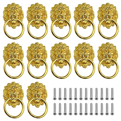 WMYCONGCONG 12 PCS 2.04" x 3.58" Antique Lion Head Knobs Cabinet Drawer Pull Handle Zinc Alloy Drawer Ring Door Knobs with Screws for Drawer Dresser Wardrobe Cabinet Kitchen Cupboard Jewelry Box von WMYCONGCONG