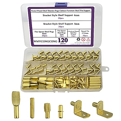 WMYCONGCONG 120 Pcs Sortimentssatz mit Regalhalterungsstiften in 4 Ausführungen, Regalstifte aus vernickeltem Metall für Schrankmöbel, Regalstifthalterung für Kleiderschränke, Büro-Holzregale von WMYCONGCONG
