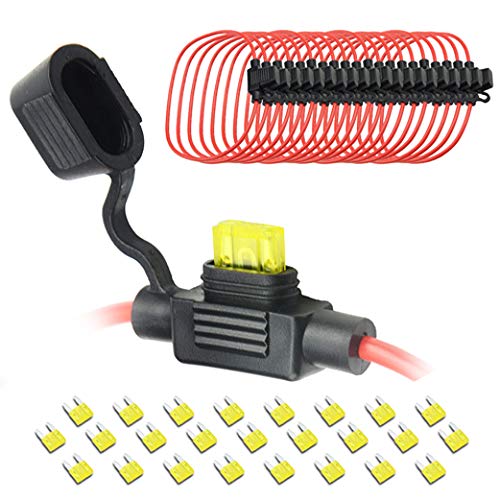 WMYCONGCONG 15 PCS Schwerer Klingen-Sicherungshalter 14 Gauge mit 25 PCS 20AMP-Sicherung für Mini ATM APM Automotive Blade Fuse Verwendung von WMYCONGCONG