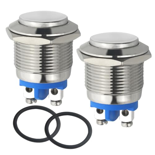 WMYCONGCONG 2 STÜCKE 19mm wasserdichter Momentan-Metalltaster 250V 3A 1NO (Faserband) von WMYCONGCONG