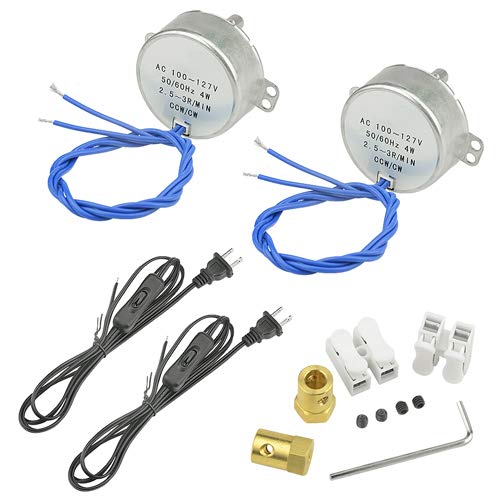 WMYCONGCONG 2 STÜCKE Synchronmotor Plattenspielermotor 50/60Hz AC 100~127V 2,5-3RPM/MIN CCW/CW 4W mit 7mm flexiblem Kupplungsstecker und 6ft Netzkabel Schalterstecker von WMYCONGCONG