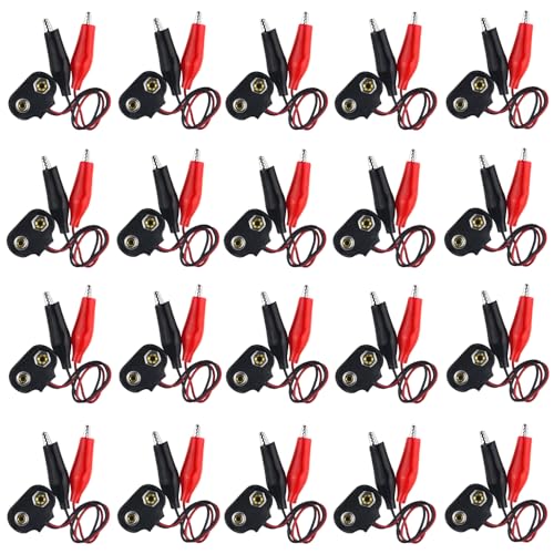 WMYCONGCONG 20 Stück 9V-Batterie-Clip-Anschluss mit zwei Krokodilklemmen 9V-Batterieanschluss auf zwei Krokodilklemmen Kabel 15 cm von WMYCONGCONG