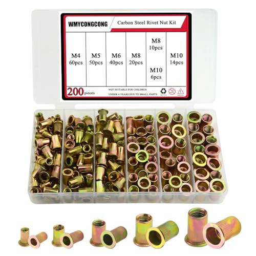 WMYCONGCONG 200 Stück Metrischer Nietmutternsatz Verzinkter Kohlenstoffstahl Flachkopf-Einsatzmutter-Sortiment-Satz einschließlich M4 M5 M6 M8 M10 WMYCONGCONG 200 Stück Metrischer Nietmutternsatz Verzinkter Kohlenstoffstahl Flachkopf-Einsatzmutter-Sortiment-Satz einschließlich M4 M5 M6 M8 M10 von WMYCONGCONG