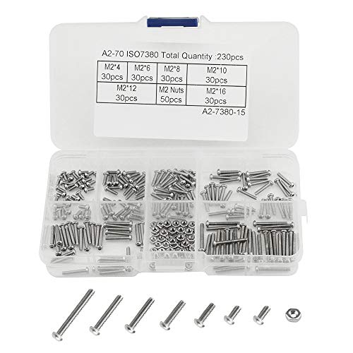 WMYCONGCONG 230 PCS Metrisch M2 304 Edelstahl Button Head Socket Cap Schrauben Mutter Assortment Kit von WMYCONGCONG