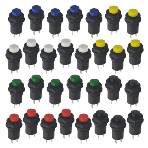 WMYCONGCONG 30 PCS 12 mm selbstsichernder verriegelnder Drucktastenschalter AC 250V / 1,5A 125V / 3A von WMYCONGCONG