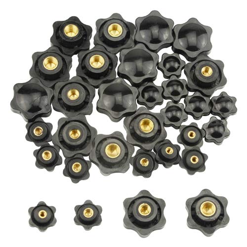 WMYCONGCONG 32 Stück Sterngriff Schwarze Nylon-Schrauben-Gewindeknopfmuttern Sternform Handfest anziehende Klemmknöpfe M4 ​​M6 M8 M10 von WMYCONGCONG