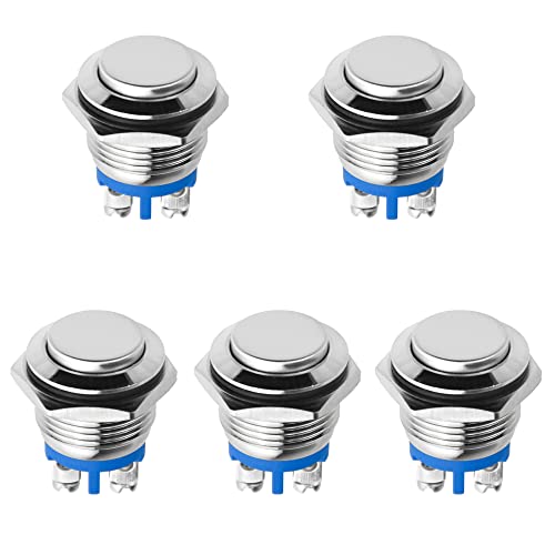 WMYCONGCONG 5 Stück 16mm Drucktastenschalter 1NO SPST DC/AC 36V 2A mit wasserdichter Edelstahl-Metallkappe für Auto LKW Wohnmobil Boot von WMYCONGCONG
