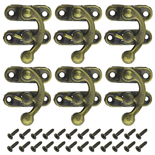 WMYCONGCONG 60 Stück Bronze Antique Right Latch Hook Toggle Hasp 27mm x 32mm/1.08" X 1.32" Mini Swing Arm Clasp Latch Horn Hook Lock Metal Catch Buckle für Holz Schmuck Box Toolbox mit 240 Schrauben von WMYCONGCONG