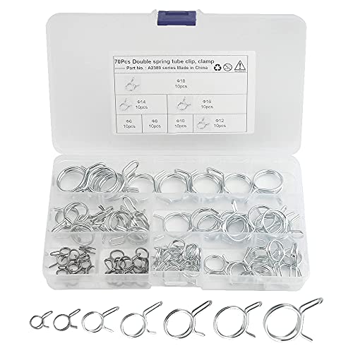 WMYCONGCONG 70 Stück Doppeldraht-Kraftstoffleitung Schlauchrohr Federklammern Klemmen Sortiment Kit Bewässerung Schlauchschelle für Motorrad ATV, 6-18mm von WMYCONGCONG