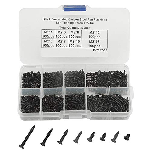 WMYCONGCONG 800 Stück M2 Kreuzschlitz-Schrauben selbstschneidend Blechschrauben Sortiment Kit Kohlenstoffstahl Mini Holzschrauben mit Box (schwarz) von WMYCONGCONG