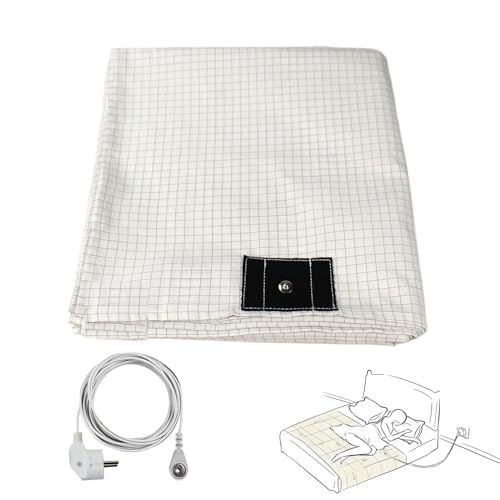 Erdungsbettlaken, Erdungsmatte mit EU Erdungskabel, Silberfaser Gesundheit Erdungsbettuch für Besseren Schlaf, Atmungsaktiv Grounding Bed Sheet (193x223cm) von WMYYLX