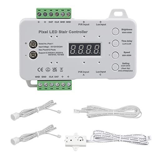 LED Treppenlicht Controller, DC12-24V PIR Bewegungsmelder Treppenlicht Controller mit Tageslichtsensor Geschwindigkeit Helligkei Zeit Pixel Einstellbar (A) von WMYYLX