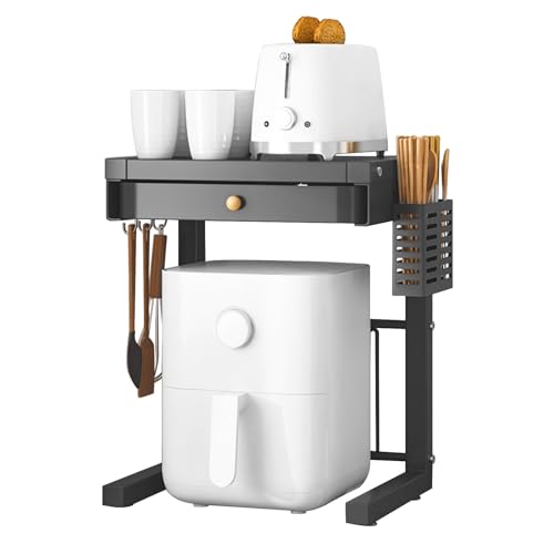 Regalböden Luftfritteusen-Aufbewahrungsregal, Küchenregal Belüftetes Multifunktionales Haushalts-Reiskocher-Aufbewahrungsregal mit Schubladen und Körbe und Haken für kleine Haushaltsgeräte (Schwarz) Regalböden Luftfritteusen-Aufbewahrungsregal, Küchenregal Belüftetes Multifunktionales Haushalts-Reiskocher-Aufbewahrungsregal mit Schubladen und Körbe und Haken für kleine Haushaltsgeräte (Schwarz) von WMYYLX