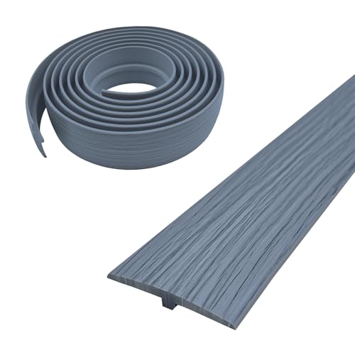 Übergangsprofil Selbstklebend, Breite 50 mm Selbstklebendes PVC-Übergangsstreifen-T-Formteil, Flexible T-Form-Übergangsstreifen für Laminat/MDF und Holzböden (Graue Holzmaserung, 3 m) von WMYYLX