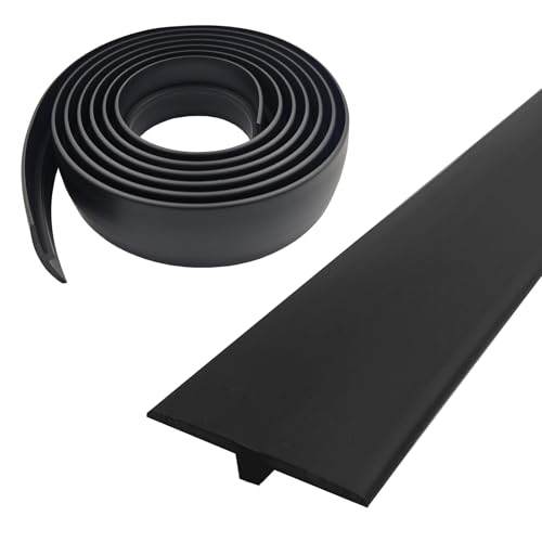 Übergangsprofil Selbstklebend, Breite 50 mm Selbstklebendes PVC-Übergangsstreifen-T-Formteil, Flexible T-Form-Übergangsstreifen für Laminat/MDF und Holzböden (Schwarz, 3 m) von WMYYLX