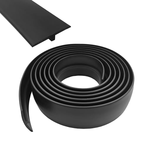 Übergangsprofil Selbstklebend, Breite 50 mm Selbstklebendes PVC-Übergangsstreifen-T-Formteil, Flexible T-Form-Übergangsstreifen für Laminat/MDF und Holzböden (Schwarz, 5 m) von WMYYLX