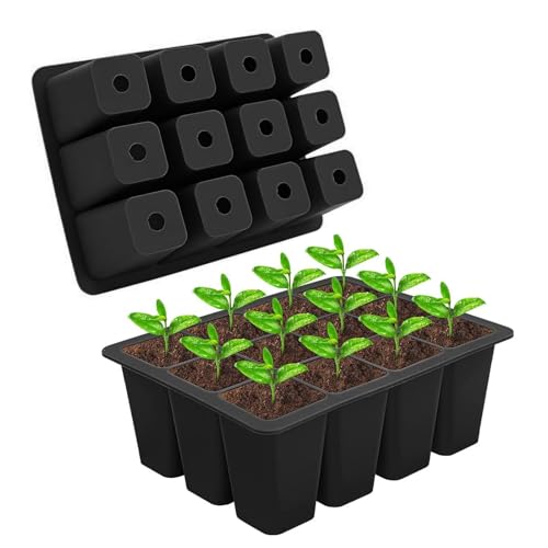 WMYYLX 2 Stück Saatgut-Starterschale aus Silikon, Eco-Saatgutschale Zur Anzucht Mit 12 Zelen, Wiederverwendbare Keimschale aus Silikon für Samenkeimung und Pflanzenvermehrung, Gemüsesamen (Schwarz) von WMYYLX