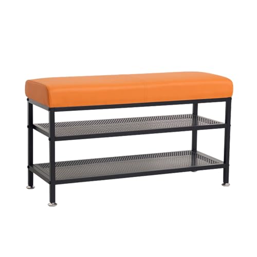 WMYYLX Schuhregal mit Sitzbank, 3-Tier Schuhregal mit Sitzbank, Stabiles Schuhbank aus Metall mit Polsterung aus Kunstleder für Flur, Eingang, Bad, Wohnzimmer, Diele (Orange) von WMYYLX