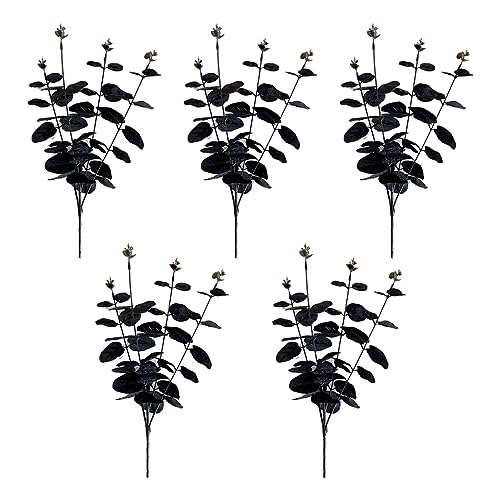 WNDUOKXH 5X Elegantes mit schwarzem künstlichem Eukalyptus für den Innen und Außenbereich, Schwarze künstliche Eukalyptusstiele aus Seide von WNDUOKXH