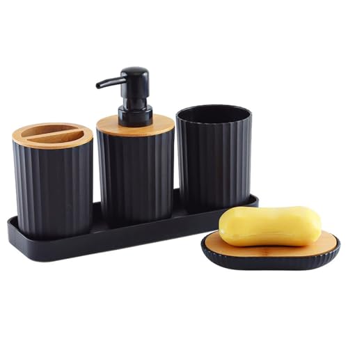 WNDUOKXH Badezimmer Set Handseife und Zahnbürstenhalter Organizer Badezimmer Arbeitsplatte Container ABS Seife Organizer Dispenser, Holz schwarz WNDUOKXH Badezimmer Set Handseife und Zahnbürstenhalter Organizer Badezimmer Arbeitsplatte Container ABS Seife Organizer Dispenser, Holz schwarz von WNDUOKXH