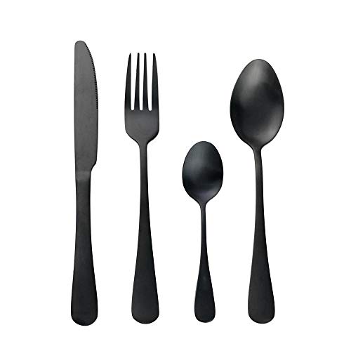 Besteck Set Schwarzes Mattes Geschirr Edelstahl Besteck Art Lebensmittel Steak Messer Gabel Dessert Fruchtgabel Essgeschirr Set 4St von WNGGADH