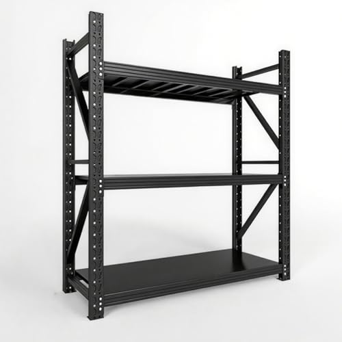 WNGJZZYC 3-Stöckiges Schwerlastregale, Verstellbares Lagerregal Metall, Garagenregal, Geeignet für Lagerhallen, Supermärkte und Garagen(Black,180x200x60cm/71x79x24in) von WNGJZZYC