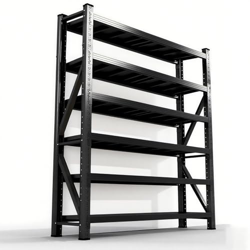 WNGJZZYC Schwerlastregal, 6-Stöckiges Industrieregal, Einfache Montage, Schraubenlos, Verstellbares Kellerregal Metall für Zuhause und Werkstatt(Black,180x80x50cm/71x32x20in) von WNGJZZYC