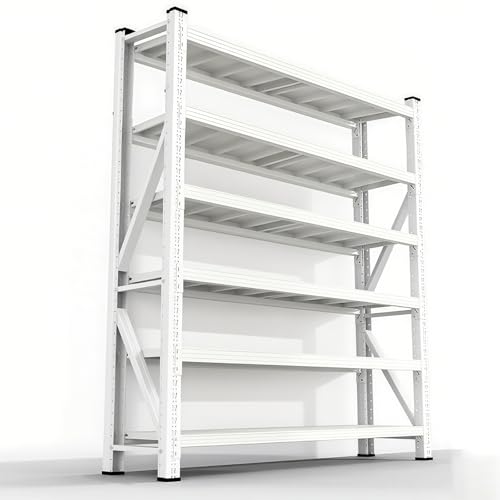 WNGJZZYC Schwerlastregal, 6-Stöckiges Industrieregal, Einfache Montage, Schraubenlos, Verstellbares Kellerregal Metall für Zuhause und Werkstatt(White,180x100x50cm/71x40x20in) von WNGJZZYC