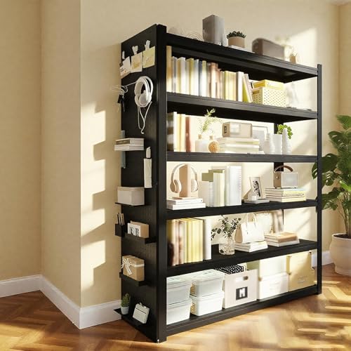 WNGJZZYC Verstellbares, Schwerlastregale mit 6 Ebenen, Kellerregal Metall mit Vertikaler Ablagefläche, für Wohnzimmer, Arbeitszimmer, Schlafzimmer, Küche(Black,180x60x40cm/71x24x16in) von WNGJZZYC
