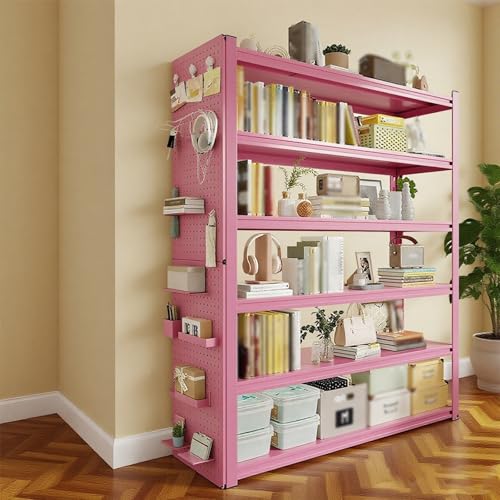WNGJZZYC Verstellbares, Schwerlastregale mit 6 Ebenen, Kellerregal Metall mit Vertikaler Ablagefläche, für Wohnzimmer, Arbeitszimmer, Schlafzimmer, Küche(Pink,200x50x30cm/79x20x12in) von WNGJZZYC