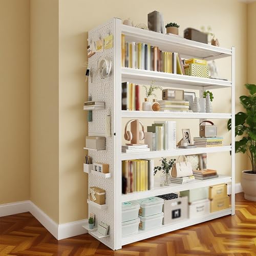 WNGJZZYC Verstellbares, Schwerlastregale mit 6 Ebenen, Kellerregal Metall mit Vertikaler Ablagefläche, für Wohnzimmer, Arbeitszimmer, Schlafzimmer, Küche(White,200x50x30cm/79x20x12in) von WNGJZZYC