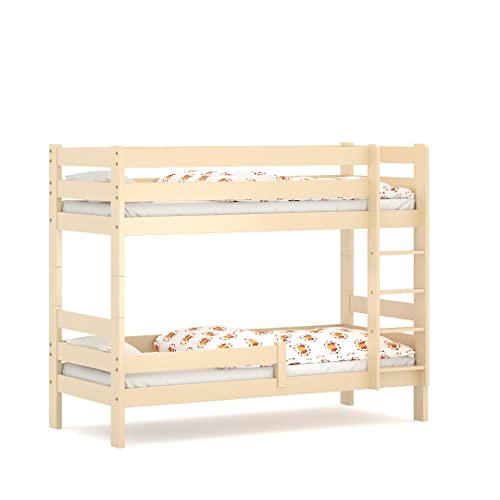 WNM Group 2in1 Etagenbett oder 2 Einzelbetten - Hochbett für Kinder Sophie - Stockbett mit Rausfallschutz und Lattenrost - Absturzsicherung Doppelstockbett - Jugendbett 90x180 cm - Vanille von WNM Group