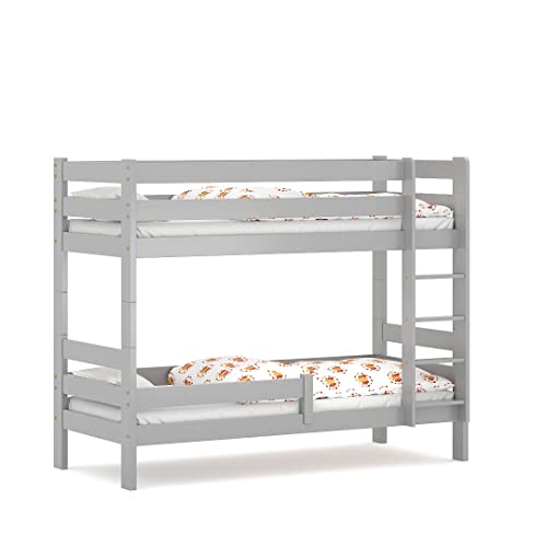 WNM Group 2in1 Etagenbett oder 2 Einzelbetten - Hochbett für Kinder Sophie - Stockbett mit Rausfallschutz und Lattenrost - Absturzsicherung Doppelstockbett - Jugendbett 90x200 cm - Grau von WNM Group