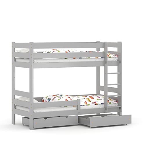 WNM Group 2in1 Etagenbett oder 2 Einzelbetten - Hochbett mit Rausfallschutz und 2 Schubladen Sophie - Hochbett Kinderbett für Mädchen und Jungen - Absturzsicherung Hochbett 80x180 cm - Grau von WNM Group