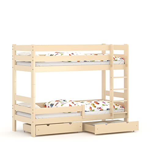 WNM Group 2in1 Etagenbett oder 2 Einzelbetten - Hochbett mit Rausfallschutz und 2 Schubladen Sophie - Hochbett Kinderbett für Mädchen und Jungen - Absturzsicherung Hochbett 90x190 cm - Vanille von WNM Group